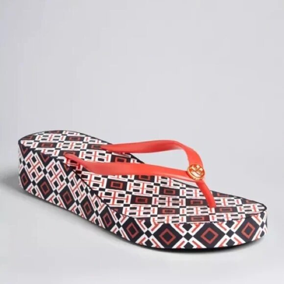Tory Burch Platform Wedge Thong Flip Flop Sandals Thandie Logo Size 6 NWT - Picture 7 of 8